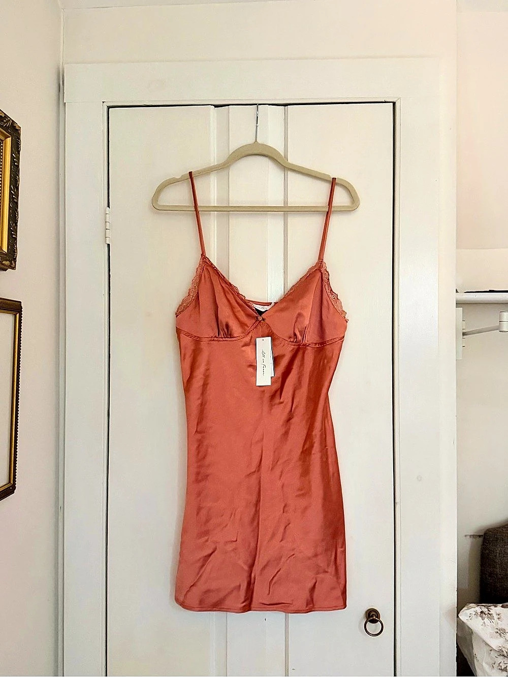 All in Favor Lace Trim Satin Minidress in Pink